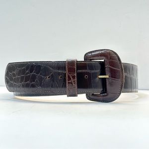 Vintage Nordstrom Alligator Croc Embossed Brown Leather Wide Statement Belt